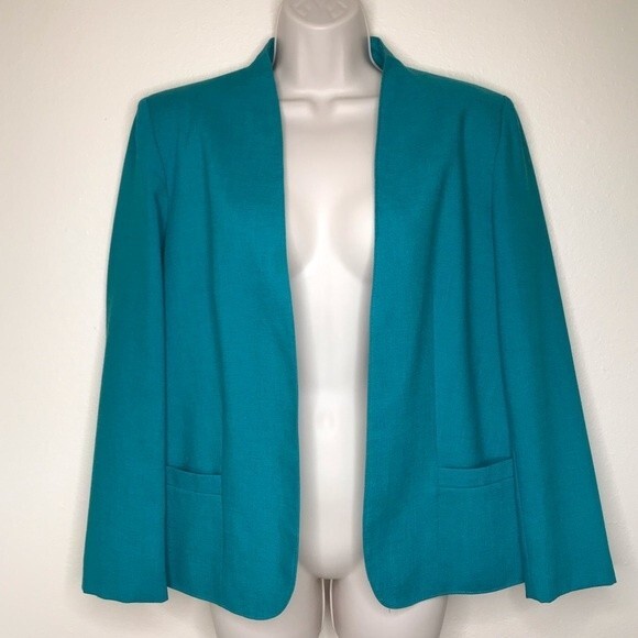 Vintage Tan Jay Div of Nygard Linen Blend Teal Open Front Blazer Jacket Women 12 - Picture 13 of 13